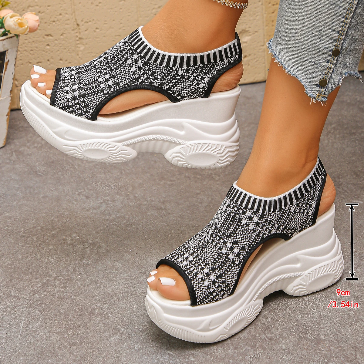 2025 Summer Women Wedge Heels Sandals Elastic Cloth Cover Foot Ladies Sandals Thick-soled Fashion Elevation Casual Shoes Women