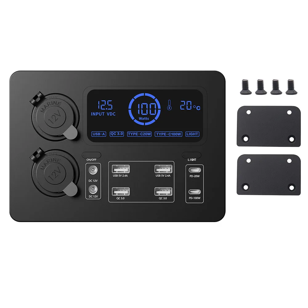 

Mini Power Box 12V with LED Lights with LED Lights LCD Display Power Box Portable Control Hub for RVs, SUVs, Boats 100W
