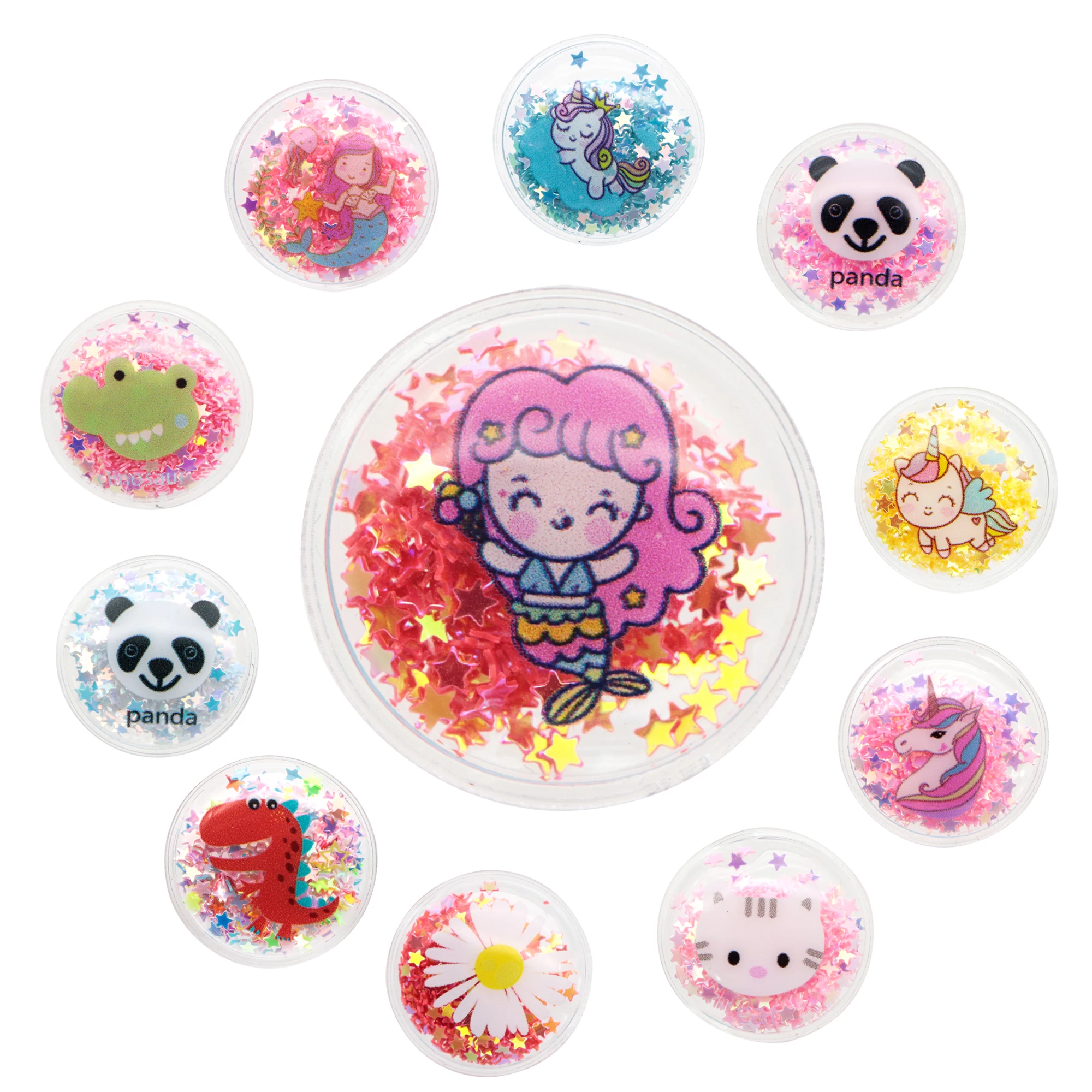 Cartoon Quicksand Round Cabochons, Clear PVC Confetti Discs for DIY Hairclip Phone Case Crafts