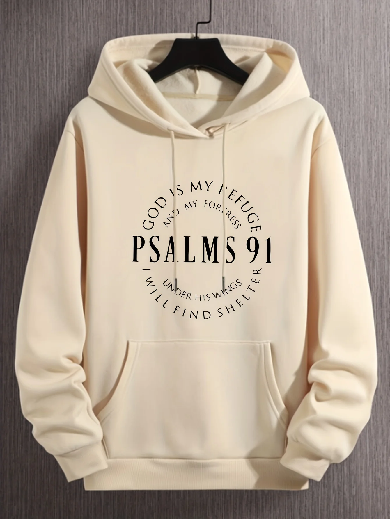 Men Psalms 91 God Is My Refuge Graphic Hoodie Christian Faith Printed Hooded Sweatshirt Casual Long Sleeve Pullover Streetwear