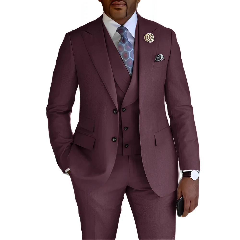 Men's Suit Business Office Work Clothes 3-piece Suit (Jacket + Pants + Vest) Groom Wedding Tuxedo Tailor-Made Dress Men Suit