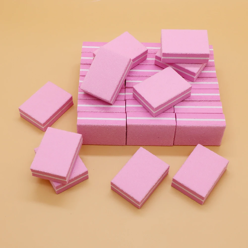 

400Pcs Mini Nail Files For Manicure Pink Sponge Square File Buffer Double Sided 100/180 Grit Sanding Nails Polishing File Block