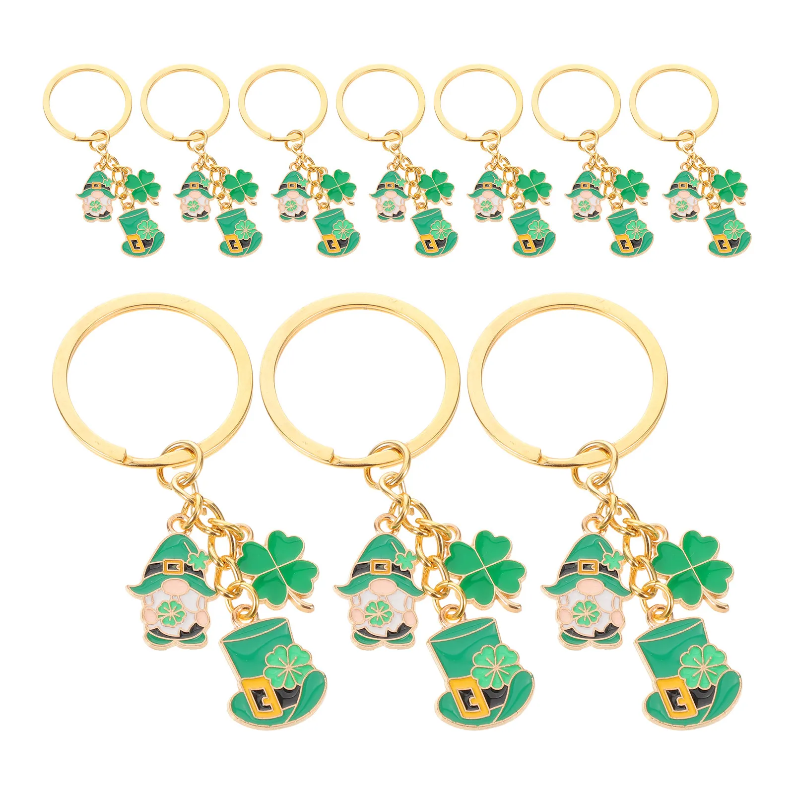 10Pcs Four Leaf Clover Keychains Metal Shamrock Green Leaf Lucky Charm Day Party Favor Accessories Festival Gift