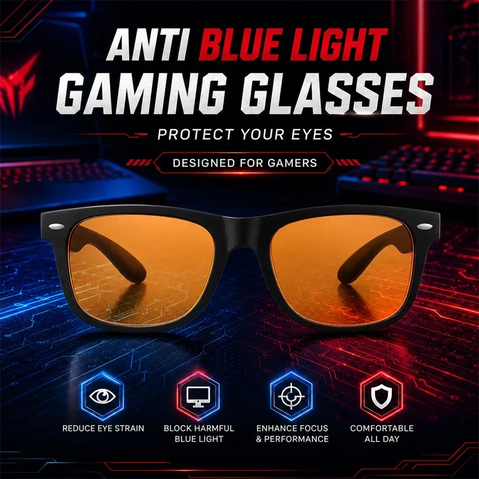 Gaming-Brille mit Blaulichtfilter, HD-Klarglas, Blendschutz, Computerbrille zur Linderung von Augenbelastung für Büro, Laptop und Gaming – Detail 13