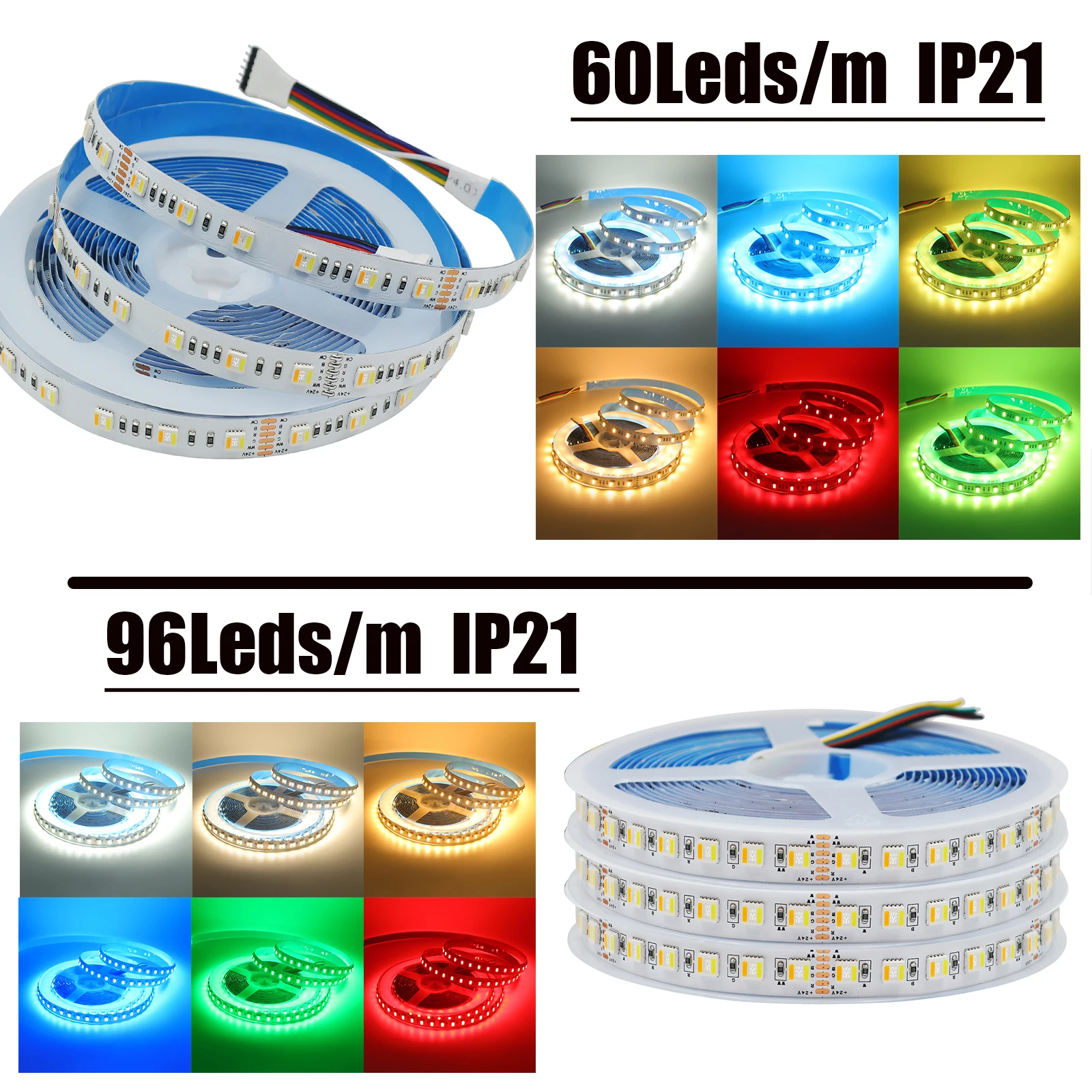 Imagem -02 - Tira de Luz Led Rgb Cores em Smd 5050 60 96 Leds m Ip21 Ip21 à Prova Dágua Flexível com Chip Rgb dc 12v 24v