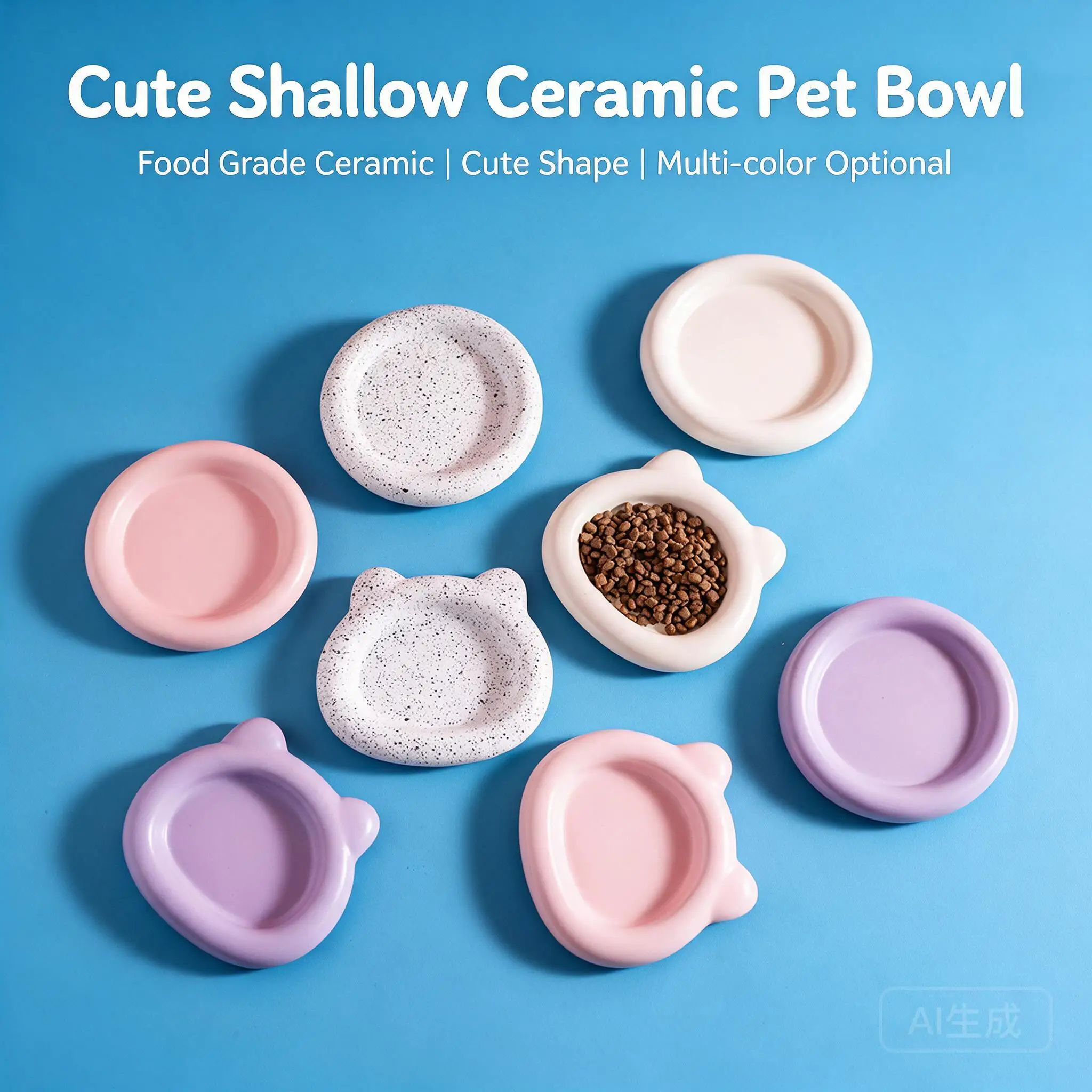 Cute Matte Ceramic Cat Dog Feeding Bowl Wide Caliber Non Tipping Pet Food Dish For Kitten Puppy Wet Canned Food Treats Multiple