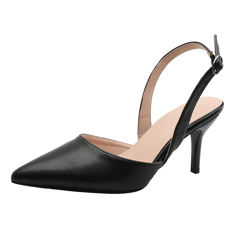 Size 30-44 Pointed Toe Small Size Thin Heeled High Heeled Black Open Toe Summer Shoes For Women