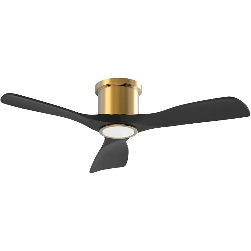 52 Inch Smart Ceiling Fan, Indoor 3 Blade Black Gold Low Profile Flush Mount Modern Ceiling Fan for Bedroom Living simple Room