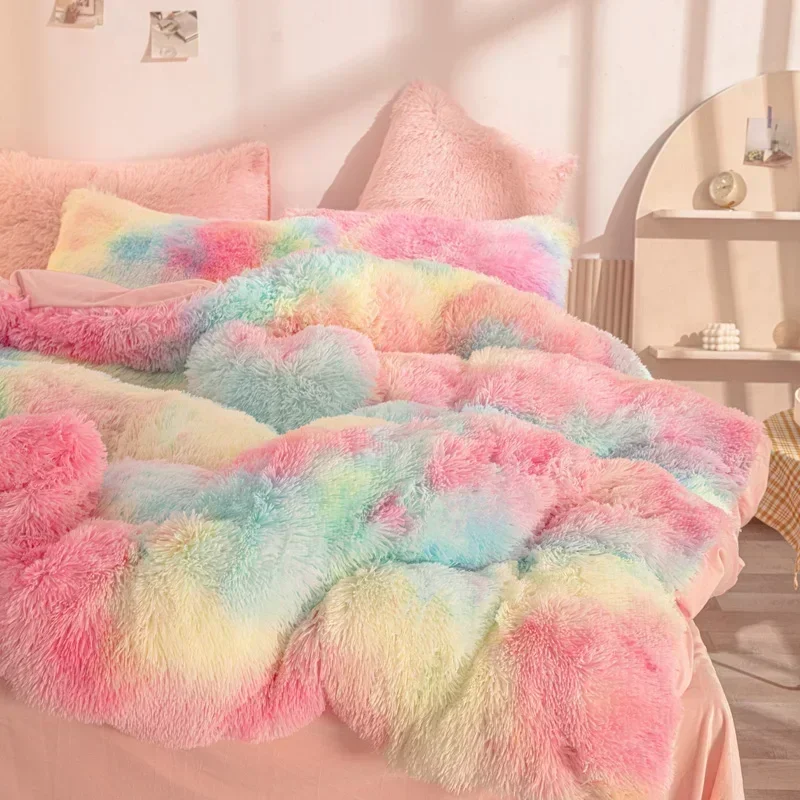 Luxury 4Pcs Super Shaggy Soft Coral Fleece Warm Cozy Bedding Set Mink Velvet Duvet Duvet Cover Quilt Cover Set Bedspread Blanket