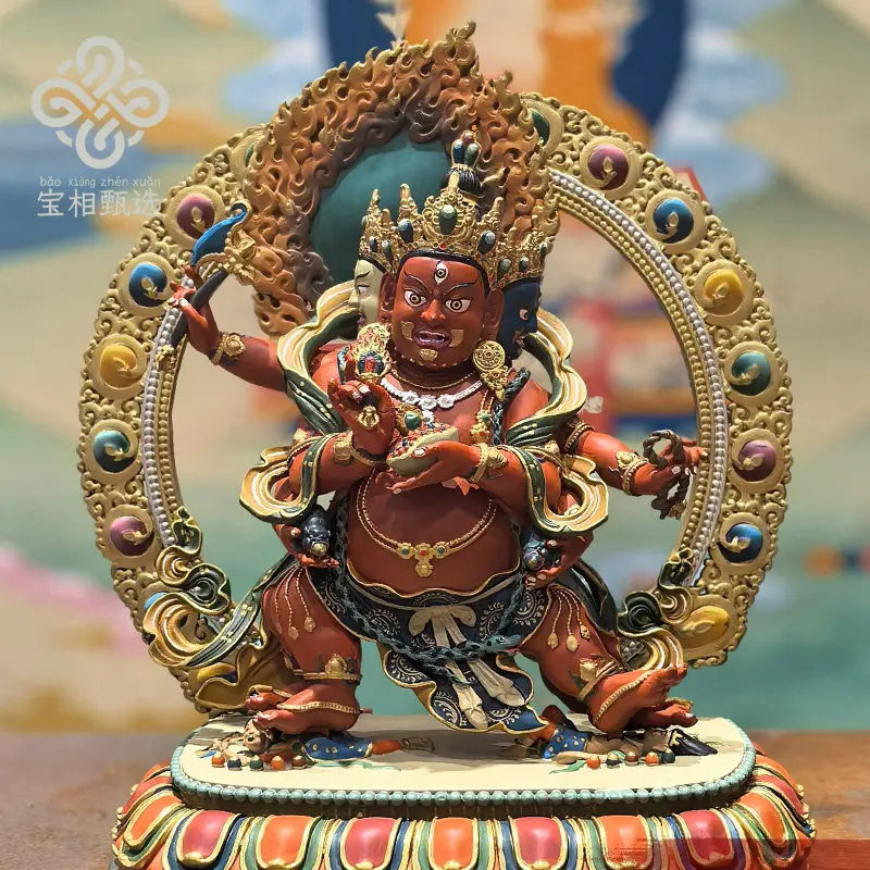 Three heads and six arms red god of wealth pure copper painted Tibetan tantra ornament selection q1 hand-painted