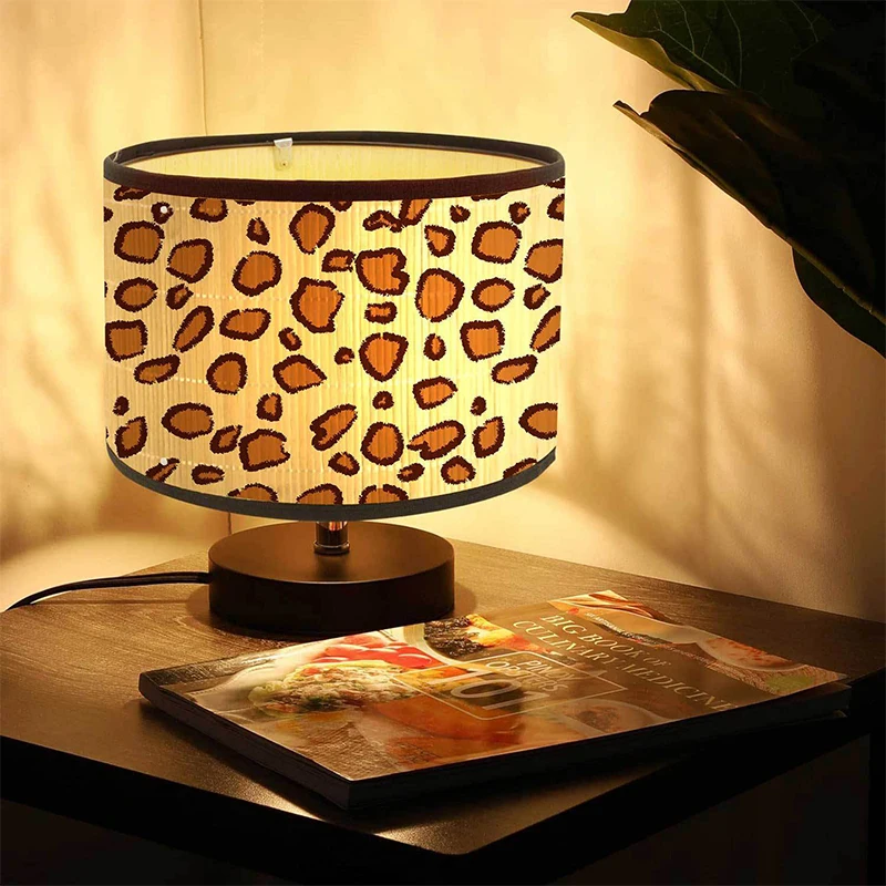 

Retro Japanese Homestay Leopard Printed Lampshade Bamboo Crafts Chandelier Lampshade Hotel Home Decor Desk Lamp Light Shade