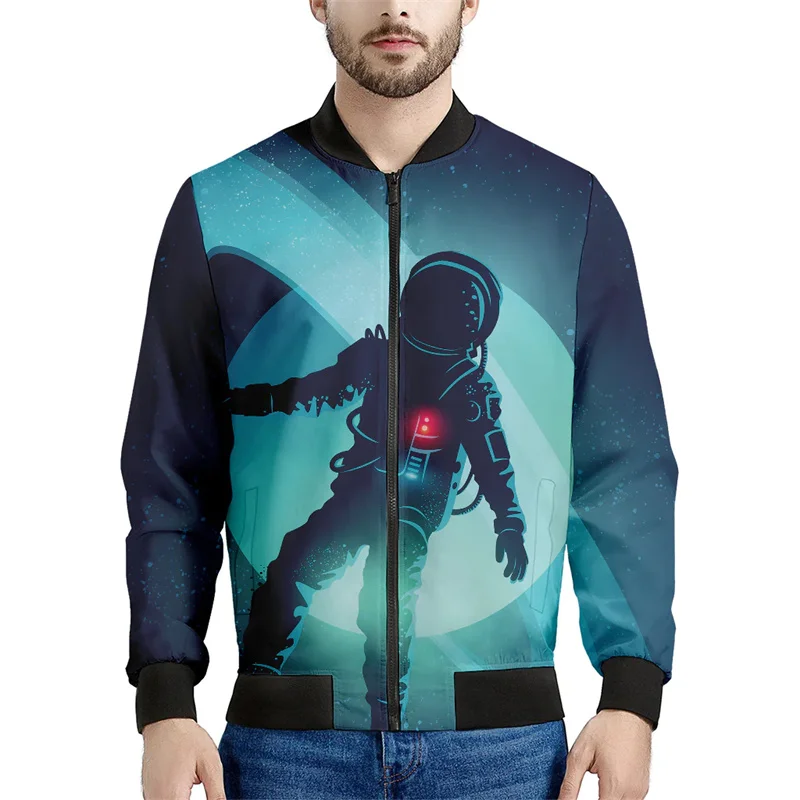 Space Astronaut Graphic Zipper Jackets Men 3d Printed Spaceman Coat Street Casual Jacket Long Sleeve Bomber Zip Up Sweatshirts