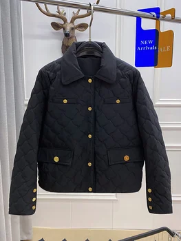 ファッションダウンコットンジャケット女性秋冬軽量コットンコート固体シングルブレストキルティングジャケット女性の上着