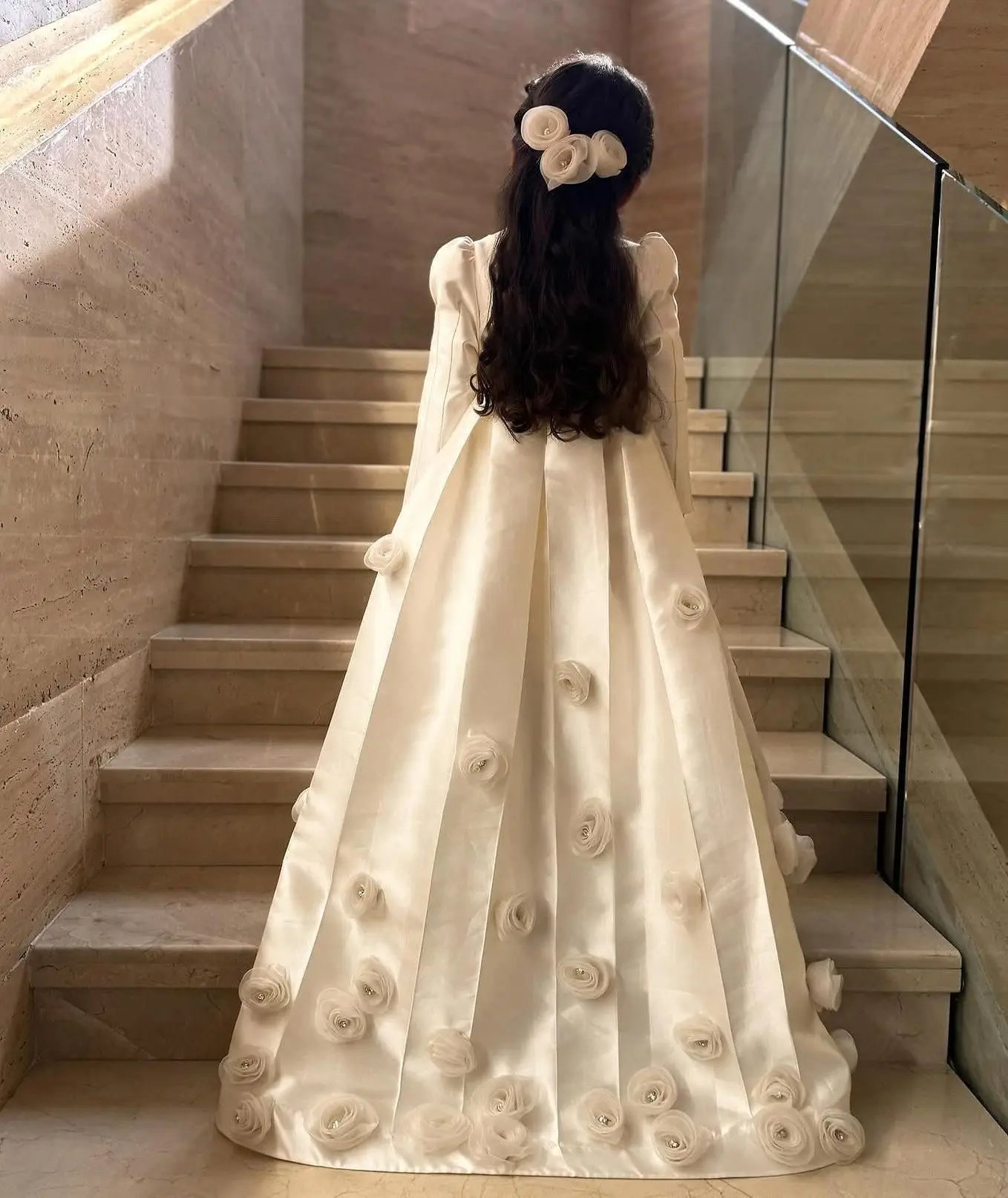 Baby Girl Princess Pearl Silk Dress Vestido Party Pageant Birthday Clothes 1-7Y Bow Toddler Vintage Costumes Long Sleeve Infant