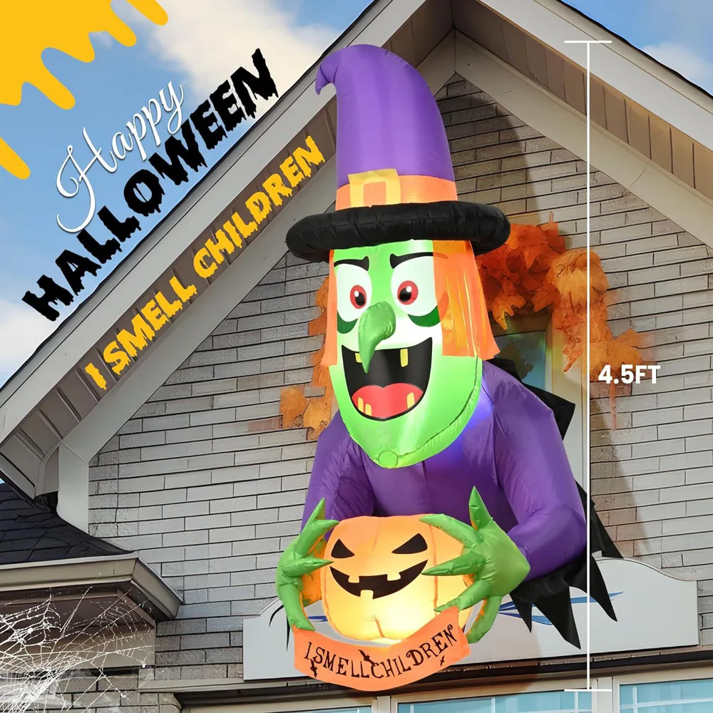 

New 4 Ft Halloween Witch Inflatables Decorations Build-in LED Halloween Decorations Party Indoor Outside Yard Garden Lawn