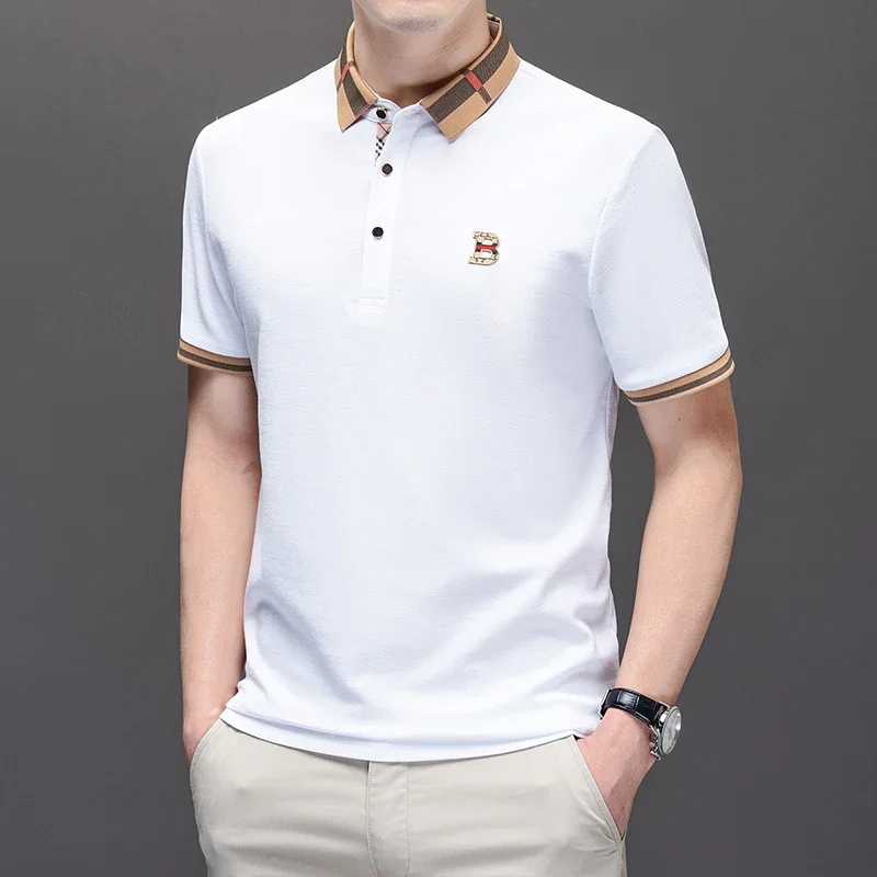 2024 Summer Luxury Brand Men\'s New Fashion Collar Embroidered Polo Shirt Fashion Casual Short Sleeve Street Men\'s Clothing
