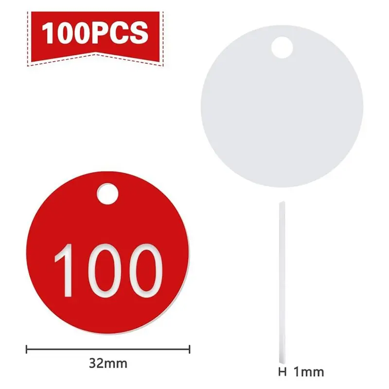 AA51 لوحة أرقام لوحة المفاتيح 100 قطعة علامات مرقمة محفورة (1-100 أحمر) للفندق وصندوق البريد وصالة الألعاب الرياضية والمدرسة والمكتب