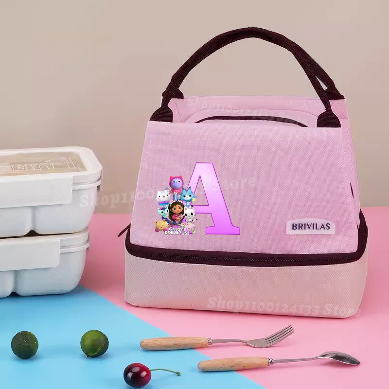 

Dollhouses Gabbyed Kid Girl Hand Lunch Bag Cute Letters A-Z Anime Print Student Lunch Box Woman Office Kawaii Party Thermal Case