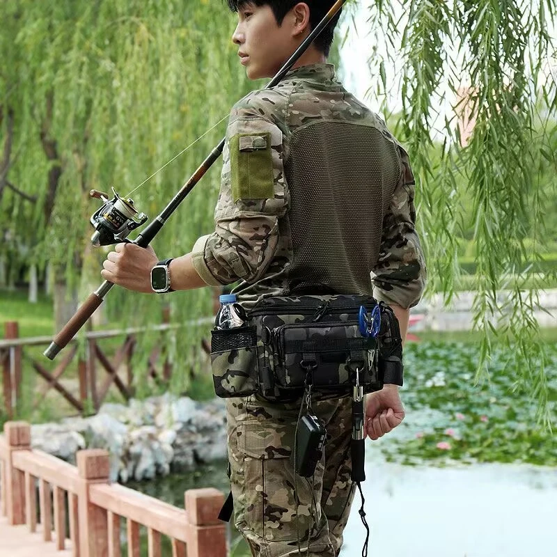 

Fishing Tackle Backpack Lure Box Gear Storage Bag Fanny Pack for Men Fly Fishing Backpack with Rod Holder Sling Shoulder Bag