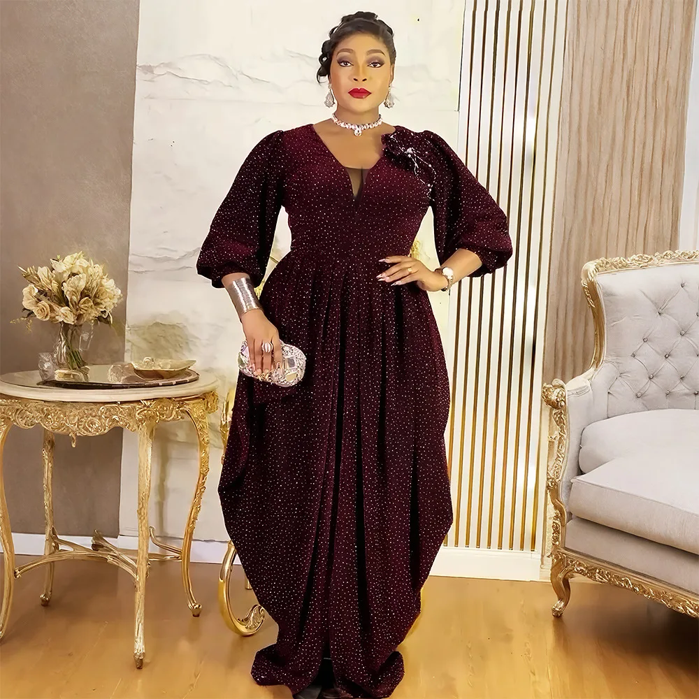 

Новые африканские платья для женщин: вечернее платье с бриллиантами и цветочным узором, плиссированная африканская одежда, анкара, дашики, для вечеринок и свадеб, большие размеры