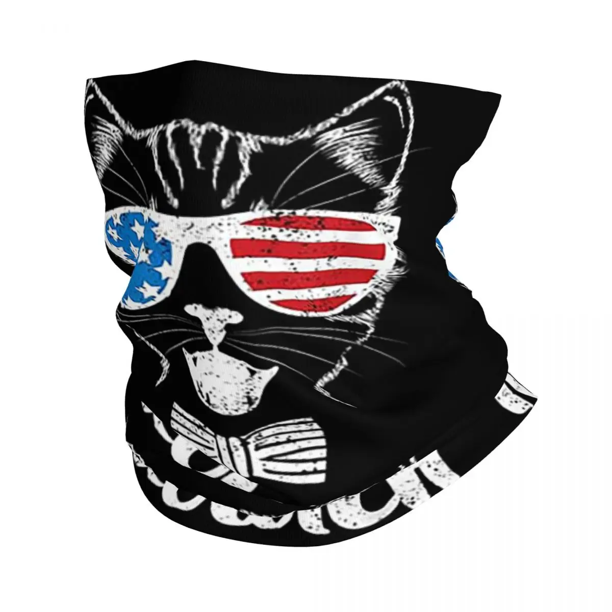 

Meowica Cat 4th of July Bandana Neck Gaiter Printed Mask Scarf Warm Headband Riding For Men Women Adult Windproof