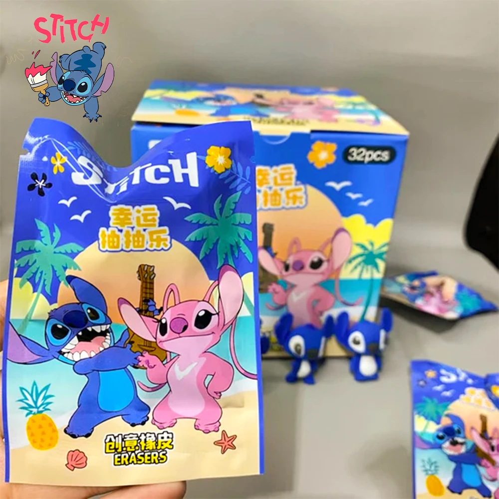 32pcs/set Lilo&Stitch Disney Anime Eraser Diy Cartoon Pencil Eraser Action Blind Box Student Articles Stationery Kids Go School