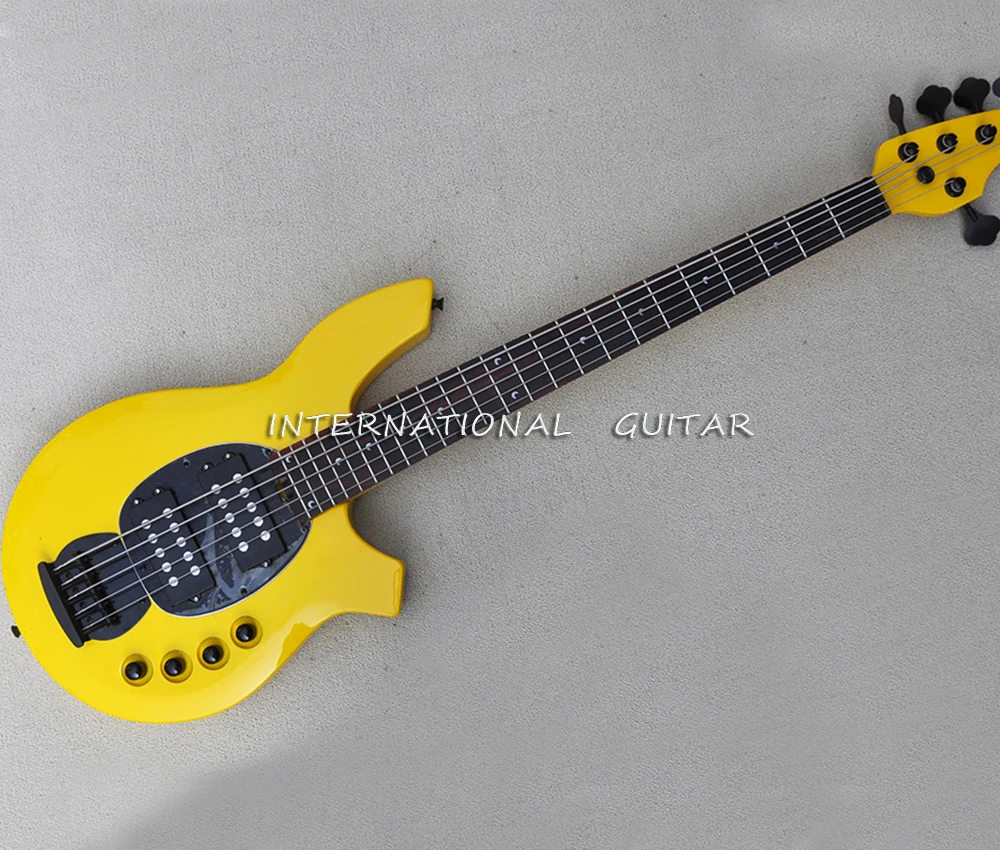 5 Strings Yellow Electric Bass Guitar with Active Circuit,Rosewood Fretboard,24 Frets,Can be Customized