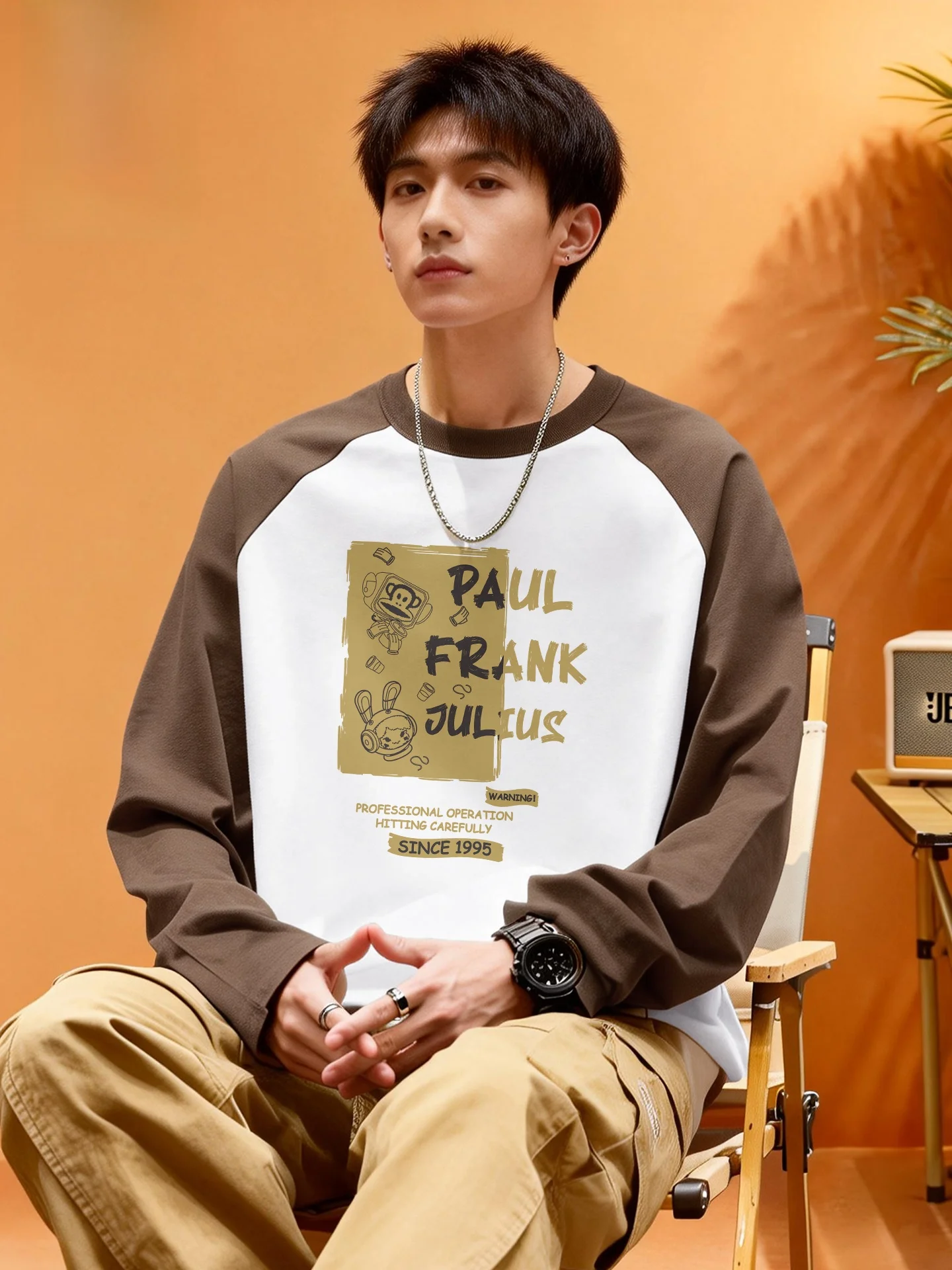 

Мужская футболка из чистого хлопка с длинным рукавом и вставками на плечах, весенняя новинка, удобная, мягкая, с круглым вырезом