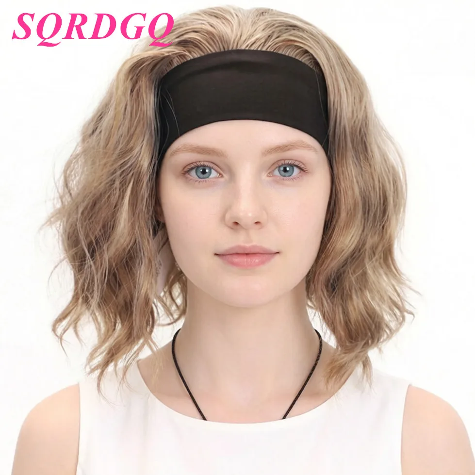 SQRDGQ Bob Headband Wigs Synthetic Hair Wigs For Women Natural Wave Blonde/99J/Black Wig Female Short Wig Heat Resistant Fiber