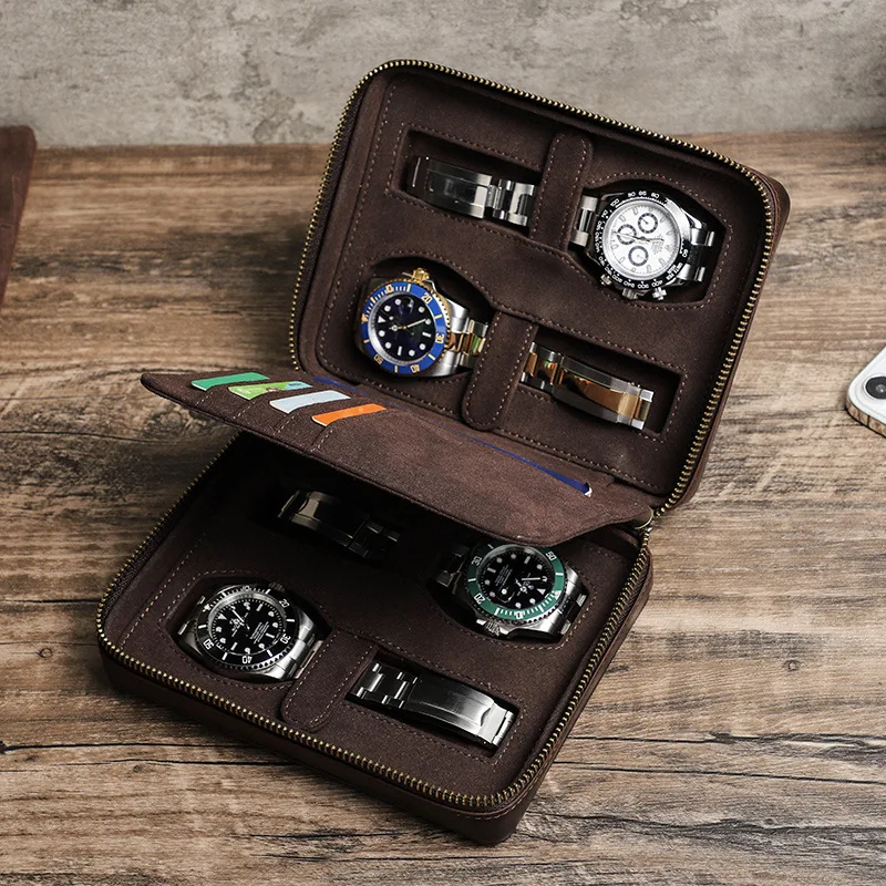 travel-watch-storage-bag-cards-pouch-zipper-jewelry-genuine-leather-4-slot-watch-box-organizer-vintage-watch-case-display-holder