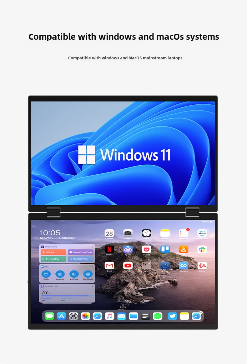 Double Tri HD Expandable 1920*1080 IPS 2 X 15.6 Inches Flexible Foldable Dual  Extension