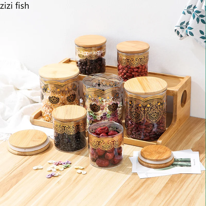 Whole Grains Glass Jars Sealed Jars Storage Tanks Snack Candy Jar Storage Jar Storage Bottles Food Storages Containers Organizer