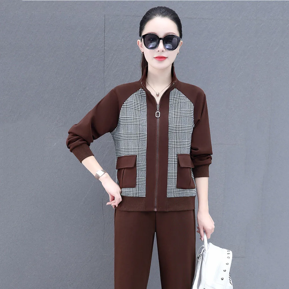 Sportswear Women's Spring And Autumn 2024 New Fashion European Goods Stitching Cotton Sweater Running Casual Wear Two-piece Suit