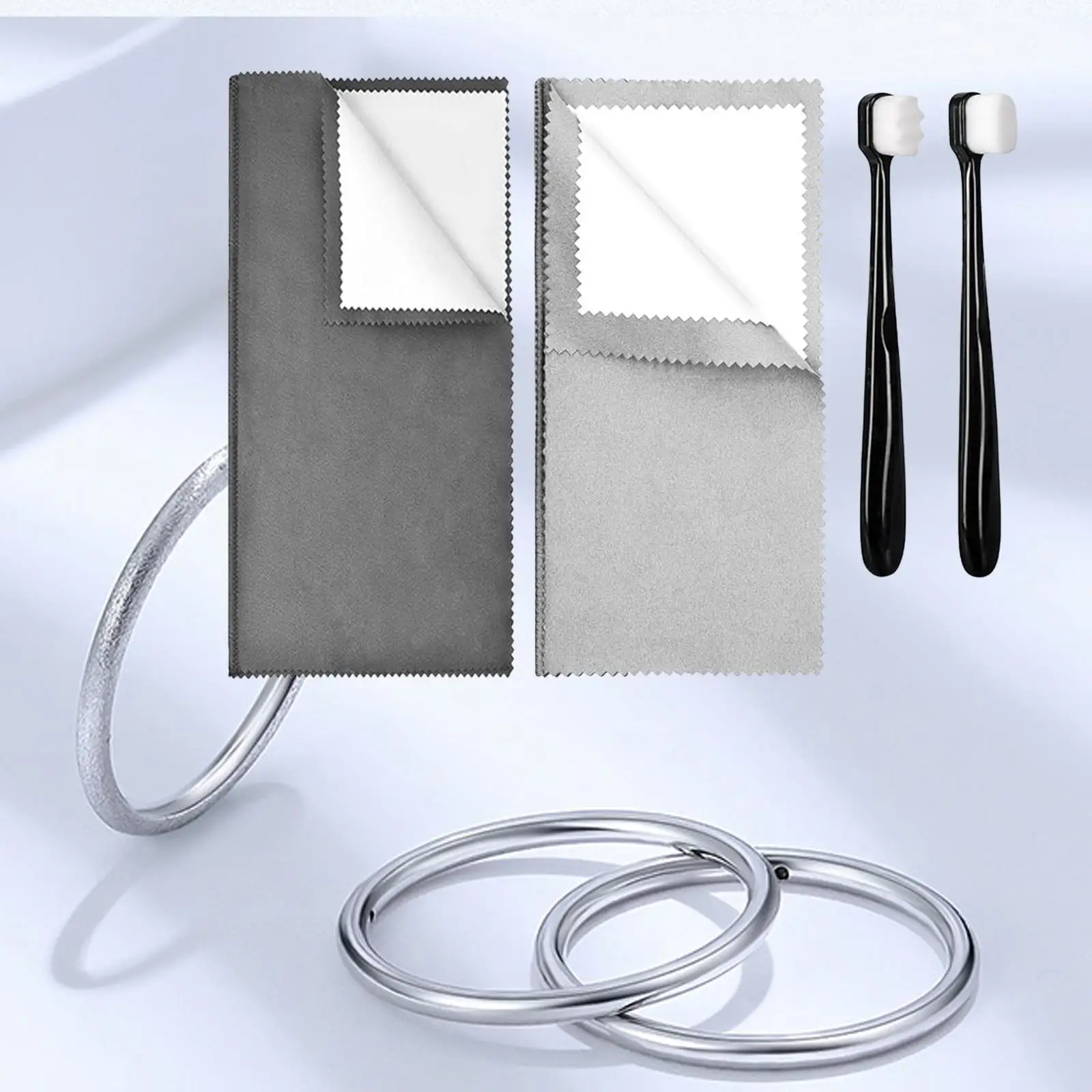 

Jewelry Cleaning Cloth Multifunctional Professional Reusable with 2 Brush Double Sided Use for Earrings Gold