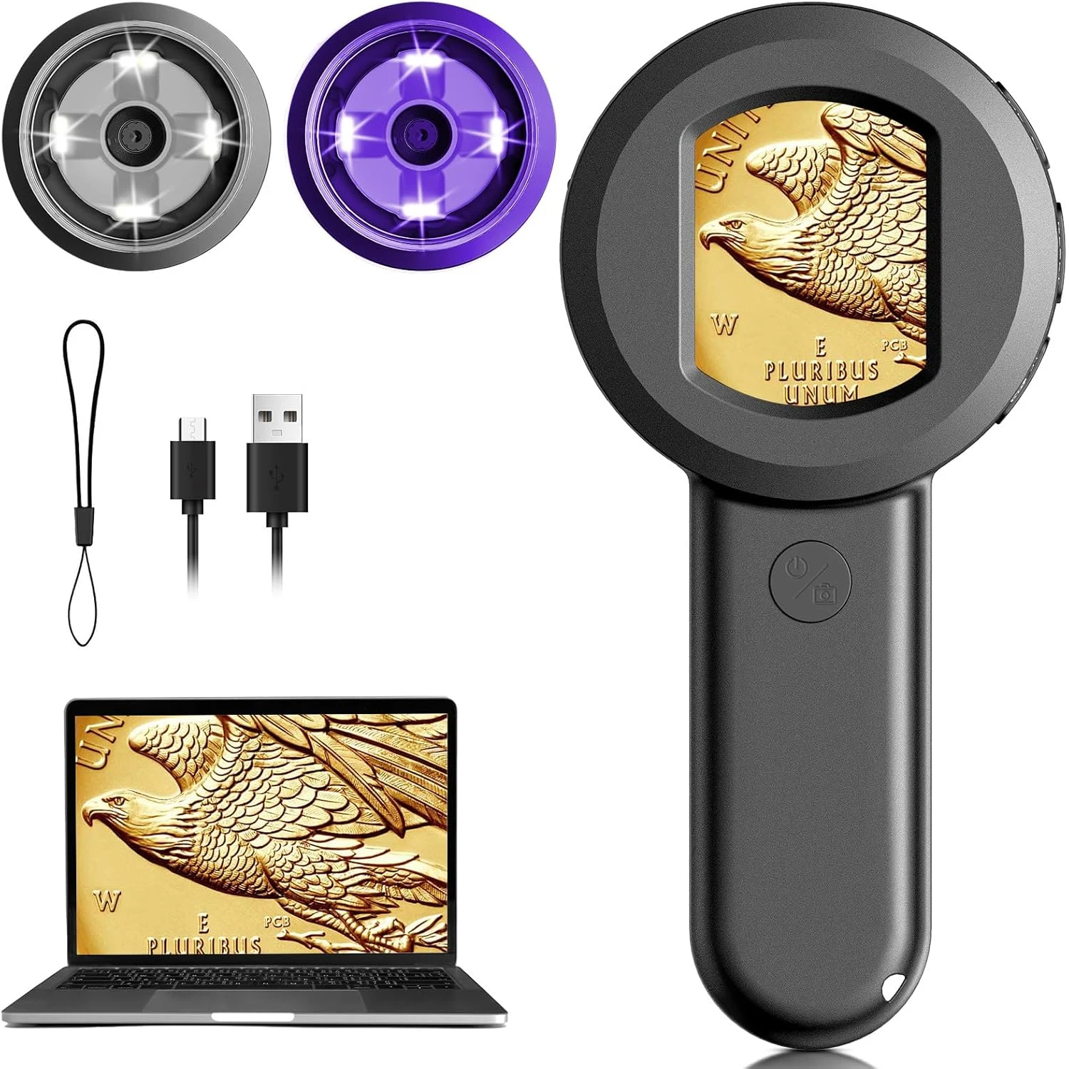

USB 2-дюймовый цифровой микроскоп, 100-кратный зум, увеличительное стекло с легкой лупой для монет и 2-цветным режимом освещения, совместимое с Windows/Mac