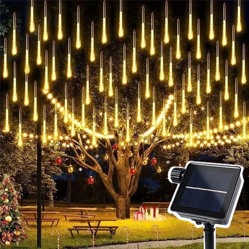 1pc Solar Powered Meteor Rain String Lights Waterproof for Outdoor Garden Tree Holiday Party Halloween Christmas Decorations