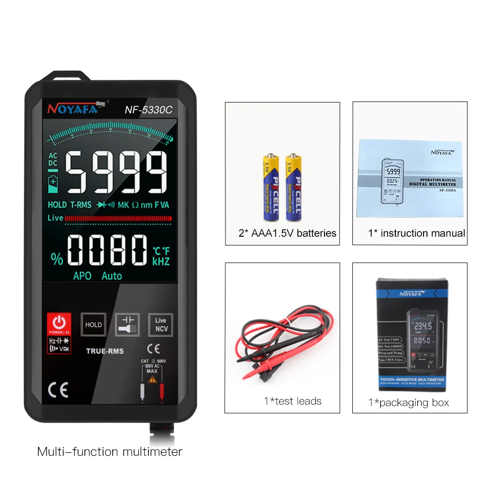 Умный мультиметр NOYAFA NF-5330A/C, цифровой профессиональный DMM-тестер, HD цветной экран, ультратонкий Интеллектуальный измеритель напряжения OHM