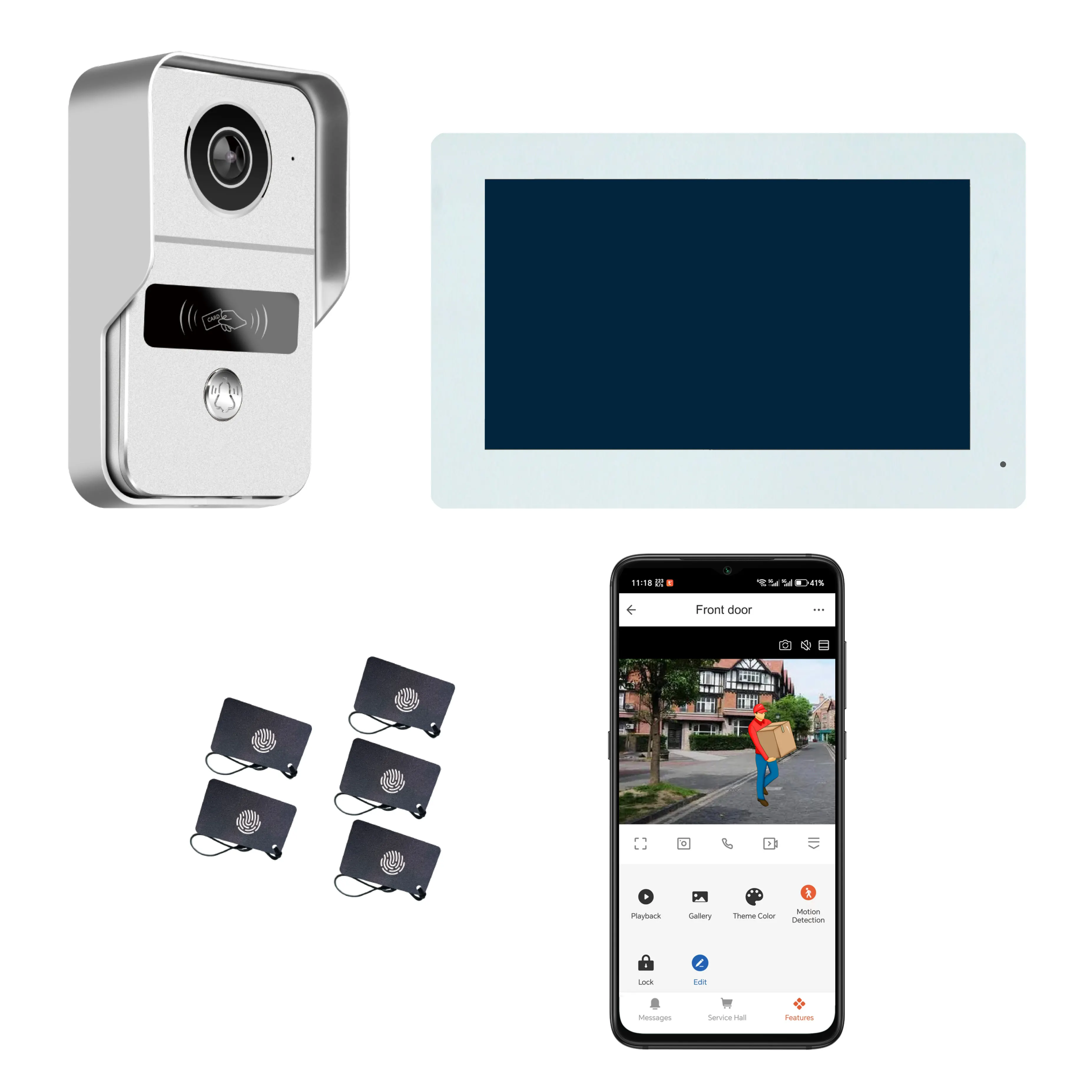 7 นิ้วหน้าจอ IPS 2MP Tuya APP Rifd รีโมทคอนโทรลโทรศัพท์ประตูวิดีโอ WIFI IP Doorbell Intercom Visual Door Viewer กล้อง