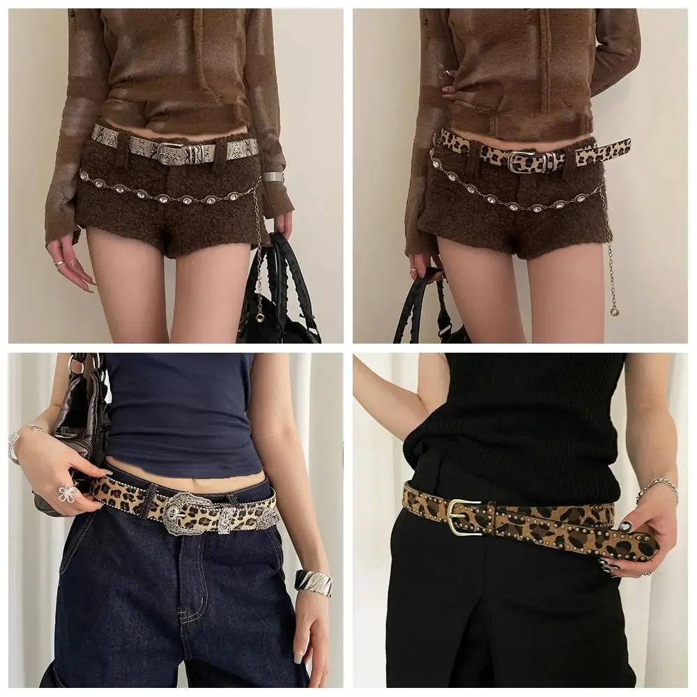 

Fashion Designer Rivet Waist Belt Punk Style Gothic Leopard Print Belt Women Waist Belt For Spicy Girls Daily Costume Ornament