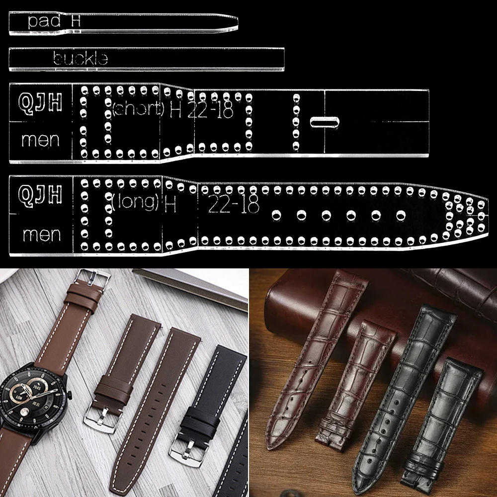 Kit de modelo de corte de pulseira de couro masculino feminino, modelo acrílico de pulseira de couro de liberação rápida para relógios de tipo junta plana, 12-24mm