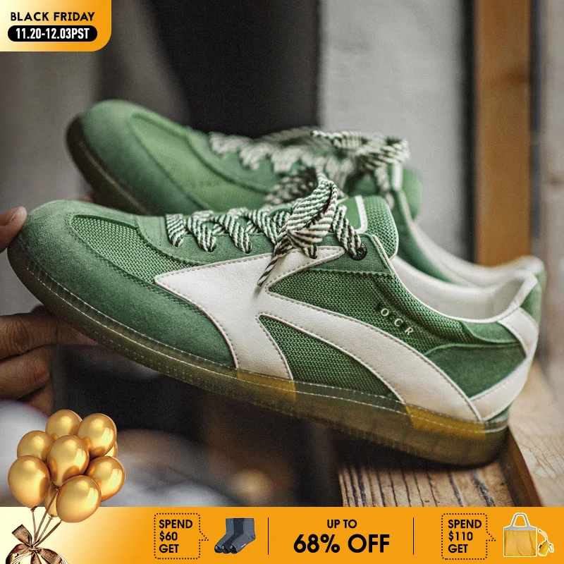 

Maden New Retro German Trainers Shoes Men's Summer Mesh Breathable Low-Top Sneakers Vintage Patchwork Casual Street Green Shoes