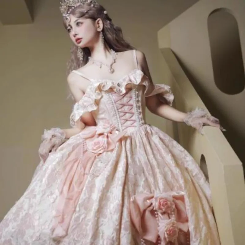 فستان الأميرة الأصلي لوليتا الياباني الكوري الجديد لعام 2025، فساتين حفلات بحمالات طويلة وخصر عالي