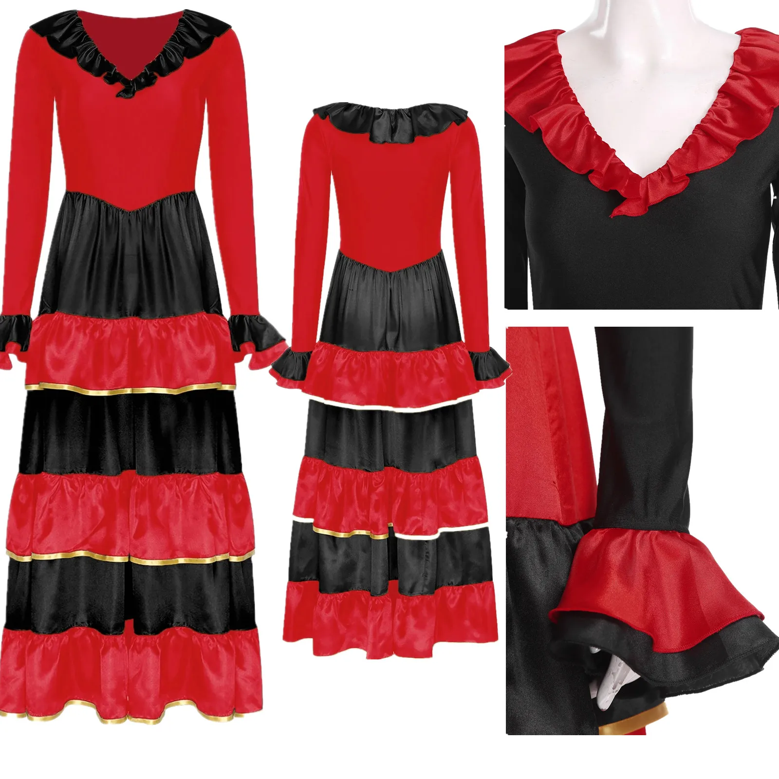 Woman Gypsy Spanish Flamenco Dance Dress Smooth Big Swing Maxi Dress Carnival Party Ballroom Lyrical Dance Performance Costumes