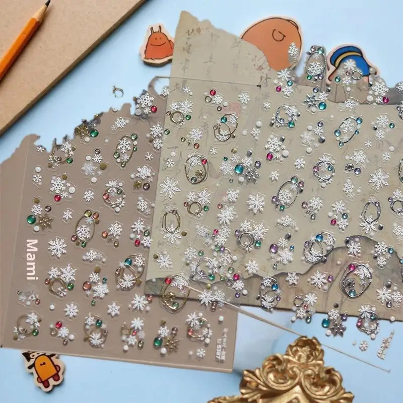 Charming Holiday Polka Dot Snowflake Nail Decals Female Nail Printing Raised Stickers Yuletide Nail Ornaments