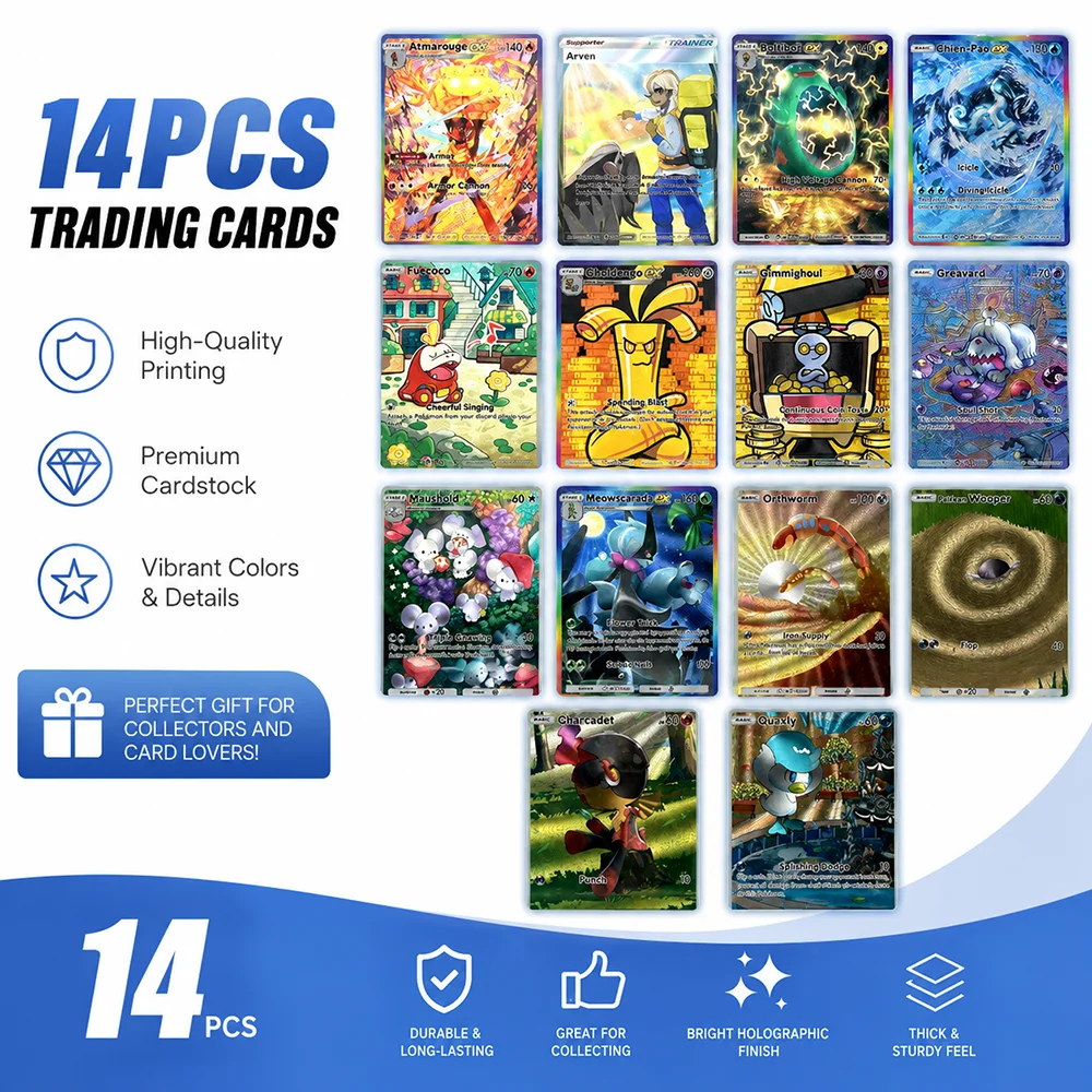 

14PCS Anime Ptcg Collectible Cards Color-Flash/Coarse-Flash Paldea Evolved Full Art & Rare English Holo Foil Collectible Cards