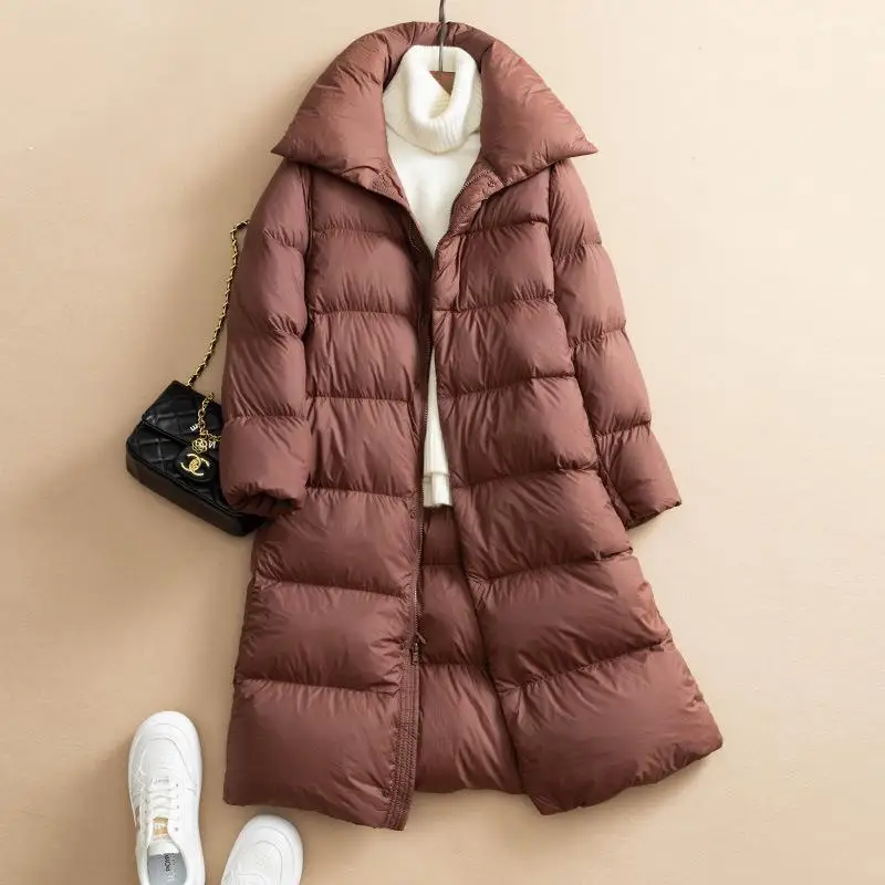 2024 New Arrivals Fashion Large Lapel Woemn X-long 90% White Duck Down Jackets Female Light Korean Winter Thicken Warm Coat