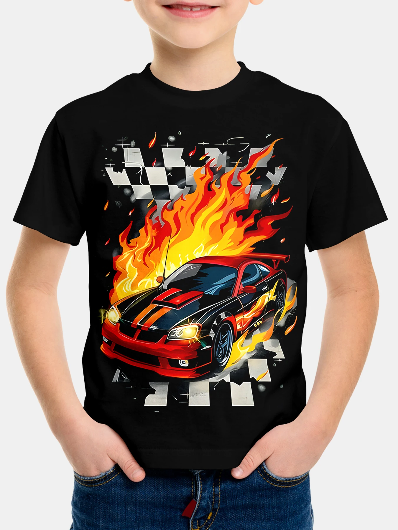 

Футболка с короткими рукавами и 3D-мультяшным принтом для летних детей, крутой автомобиль, удобная повседневная одежда для детей