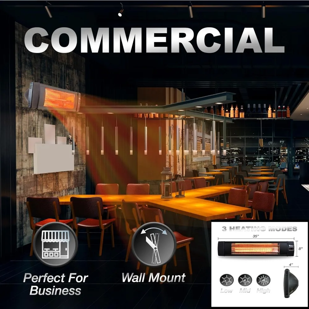 Dr เครื่องทําความร้อนอินฟราเรด DR-238 คาร์บอนอินฟราเรดเครื่องทําความร้อนกลางแจ้งสําหรับร้านอาหาร, ลานบ้าน, สนามหลังบ้าน, โรงรถและดาดฟ้า, มาตรฐาน, สีดํา