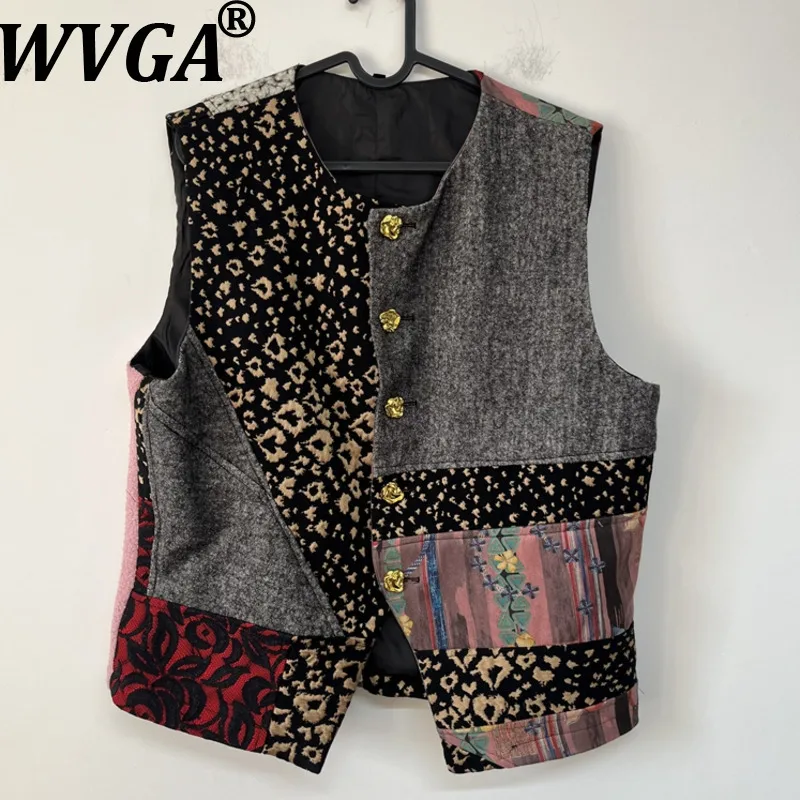 

WVGA Spring Autumn New Men Tide Multi-Material Asymmetric Splicing Collarless Vest Niche Chic Casual Short Waistcoats Ins W15754