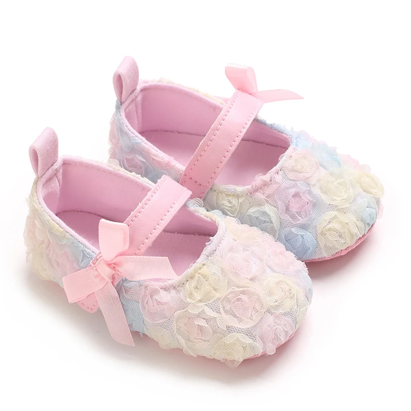 Baby Learning Walk Shoes, Chiffon Rose Decor Baby Dress Shoes, Skin-friendly Casual Footwear for Little Girls 0-1 Year